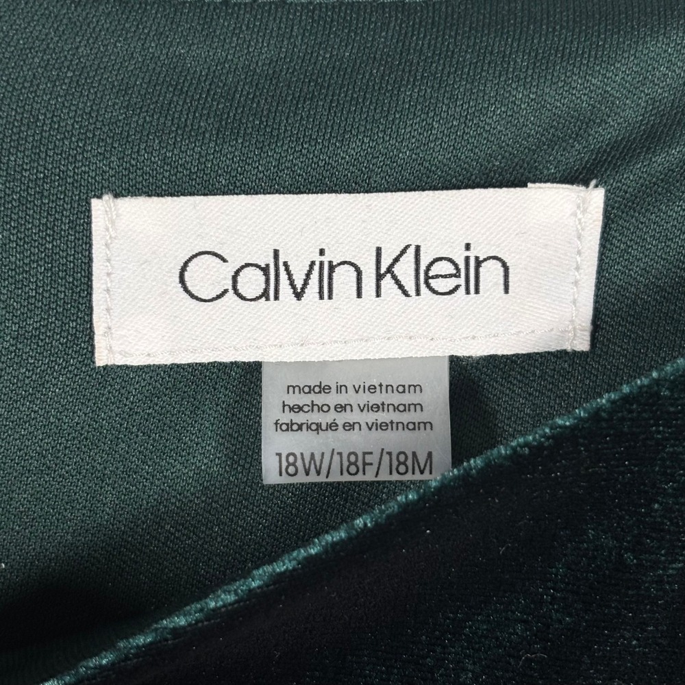Calvin Klein Womens Green Velvet Wide Leg Jumpsuit Bell Sleeve Size 18W (READ) - Picture 2 of 14